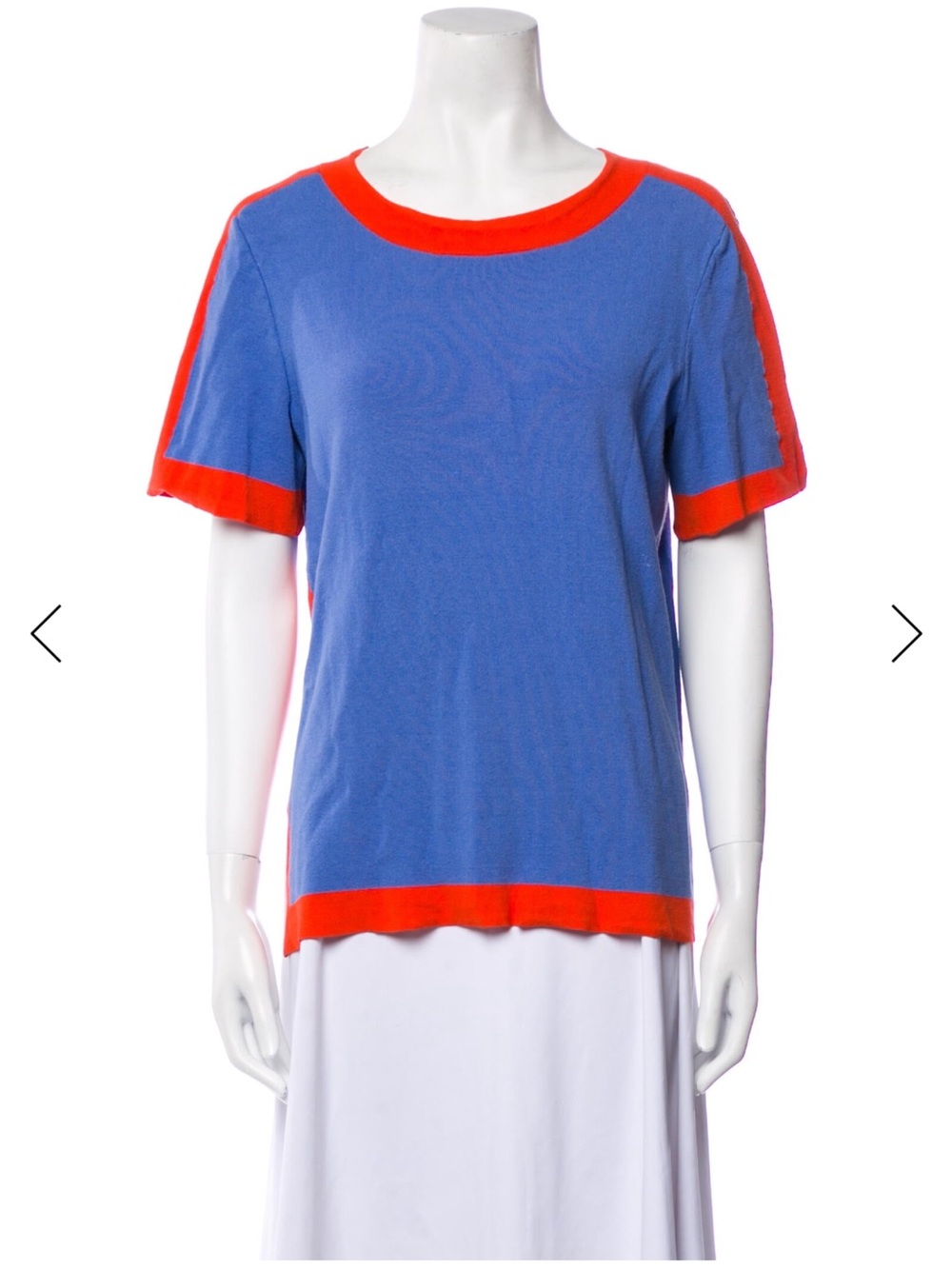 Tory Burch Blue and Orange Short Sleeve sweater. Women's Top